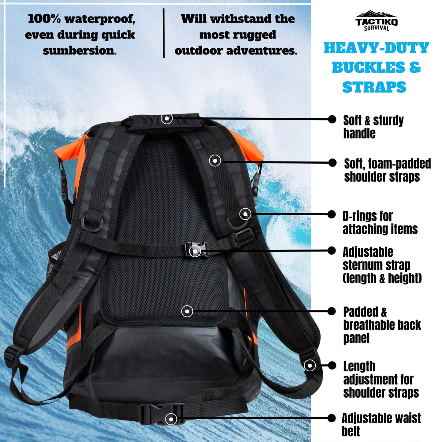 35L Waterproof Tactical Backpack (Fire Orange)