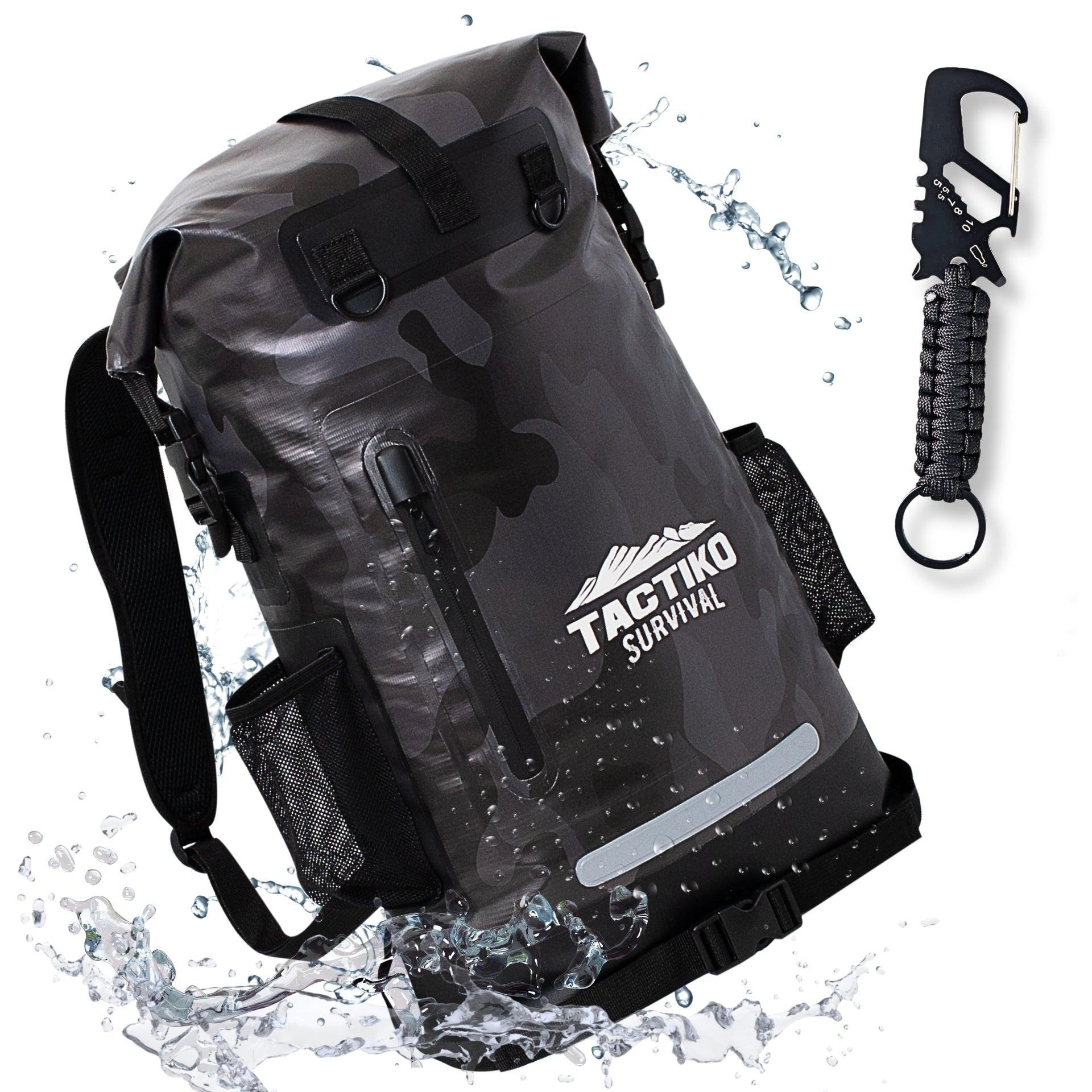 black camo dry bag with carabiner
