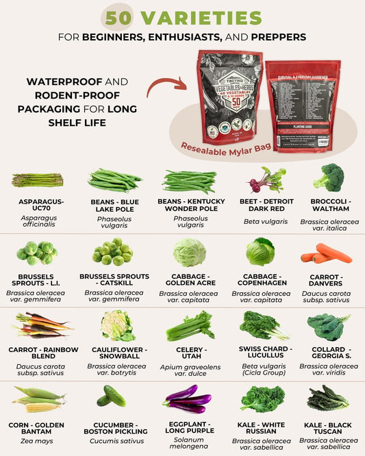 50 variety vegetable seed kit