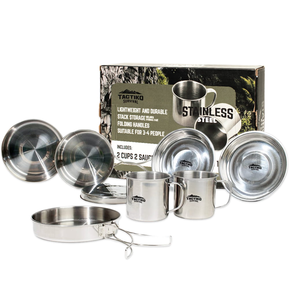 8-Piece Stainless Steel Cookware Set - Nesting Camping Set
