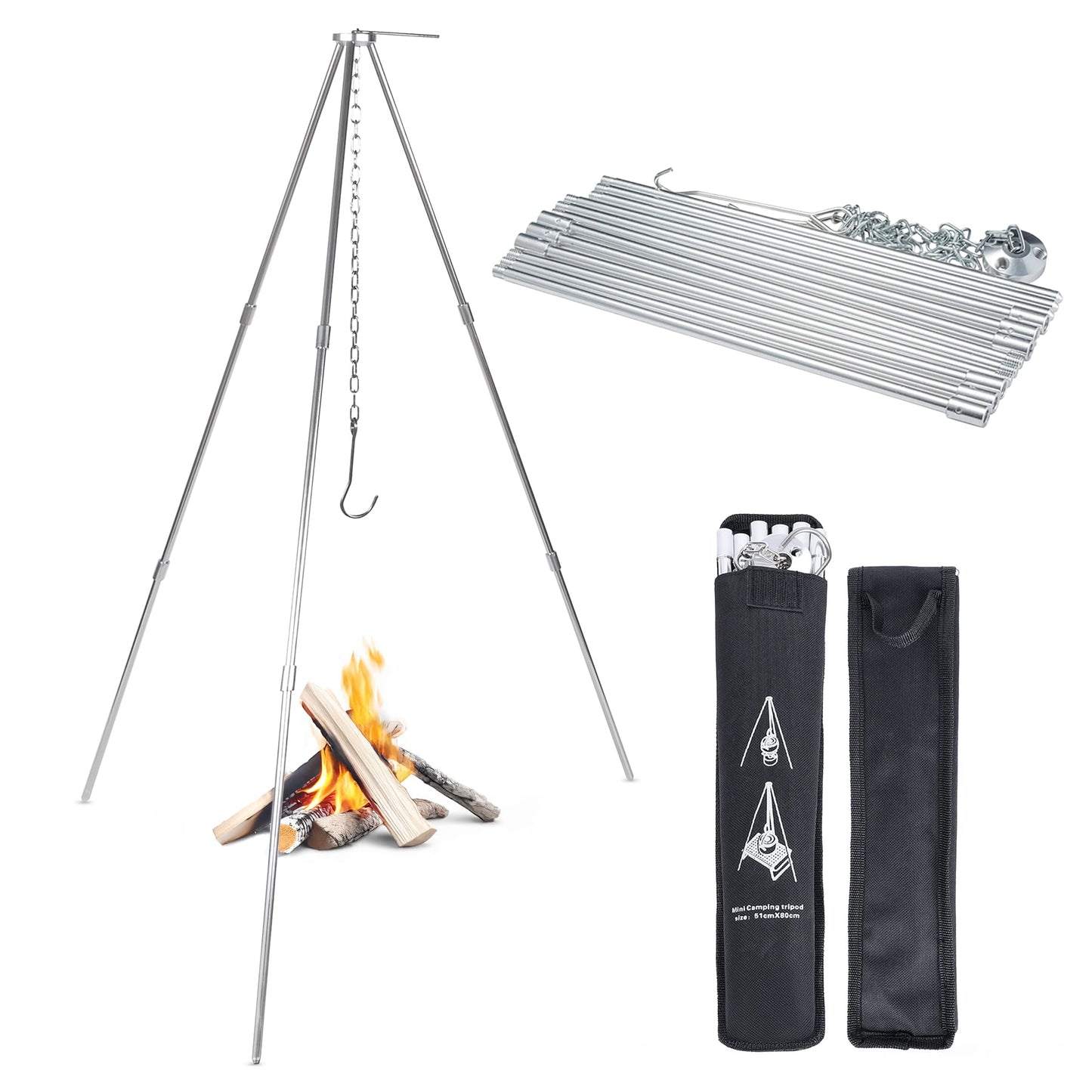 portable campfire tripod set