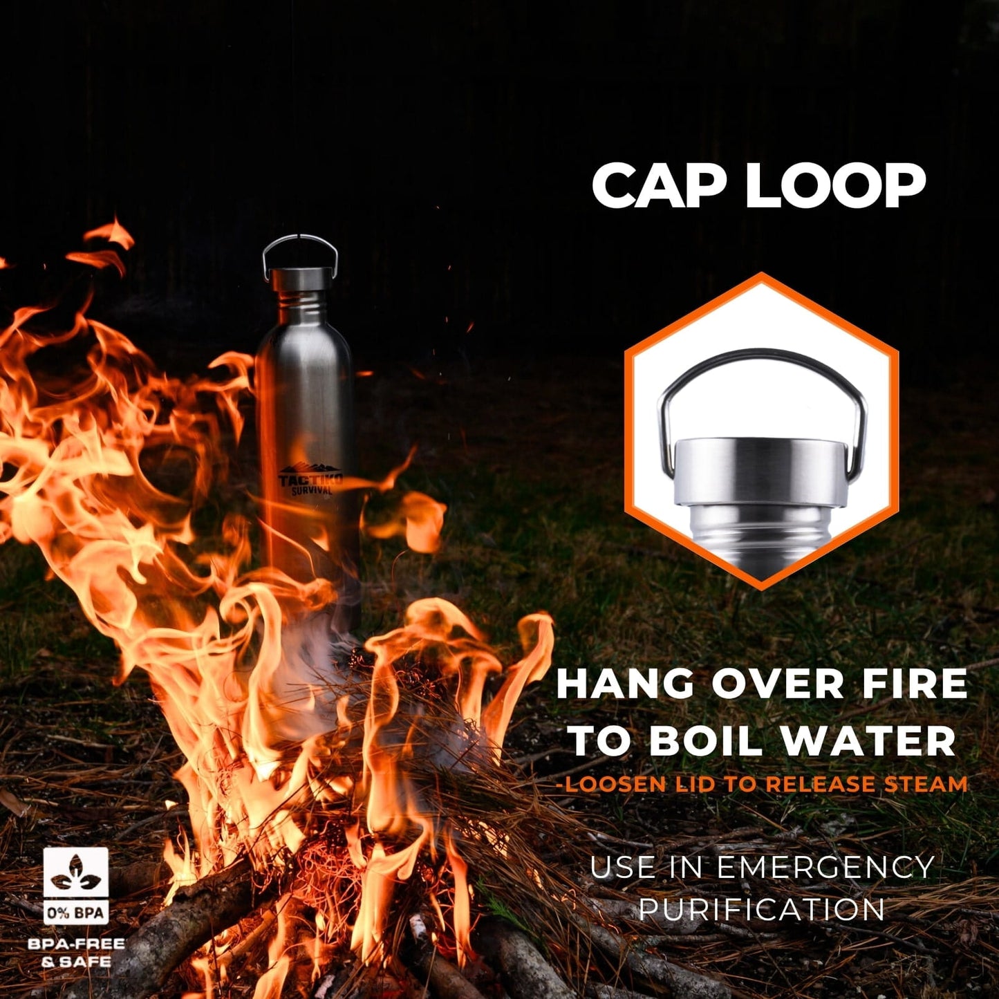 metal bottle over fire boiling water