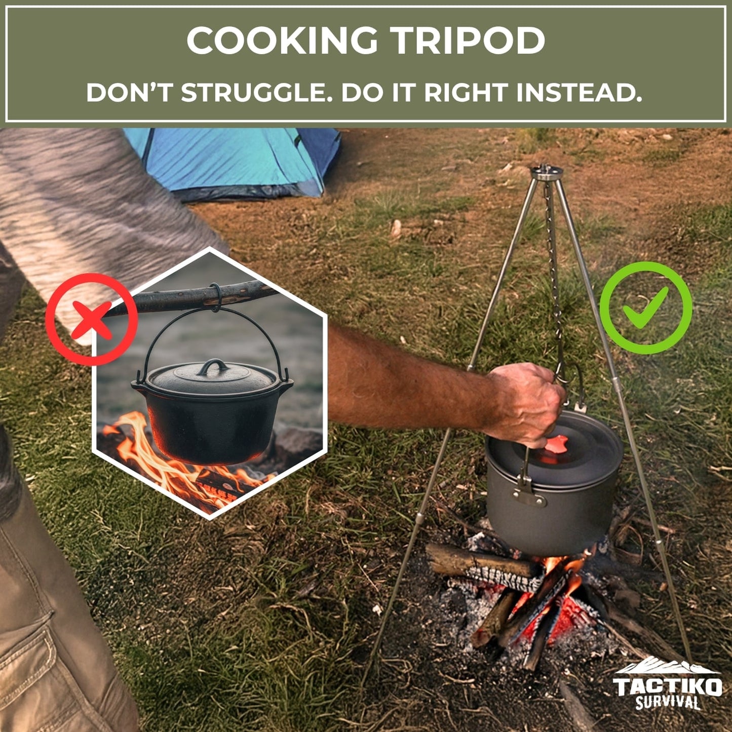 tripod cooking over fire