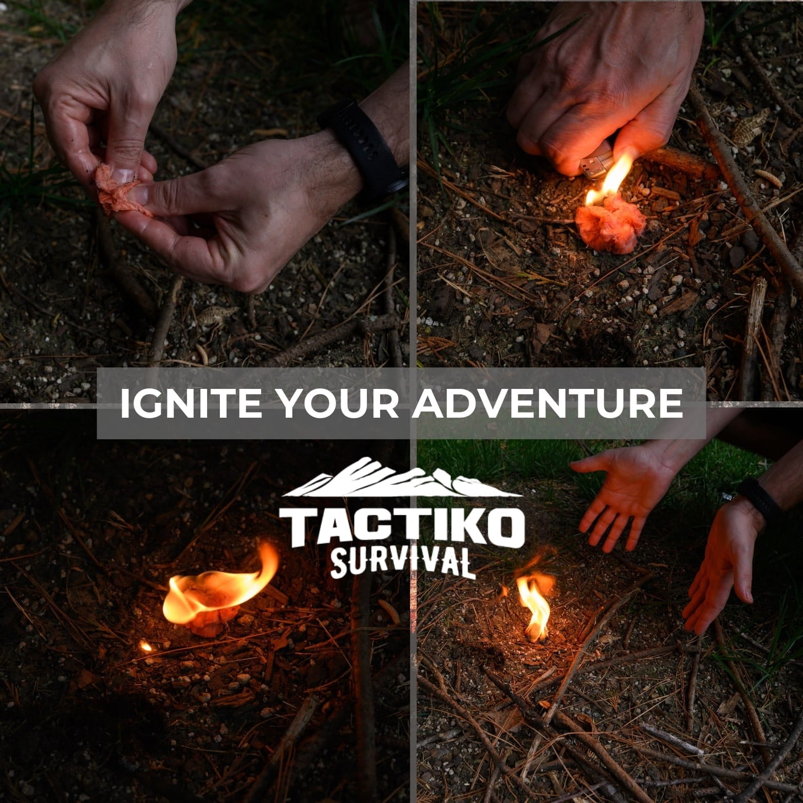 Fire wax tinder igniting outdoors for camping and survival