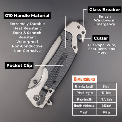 Tactiko folding knife with glass breaker