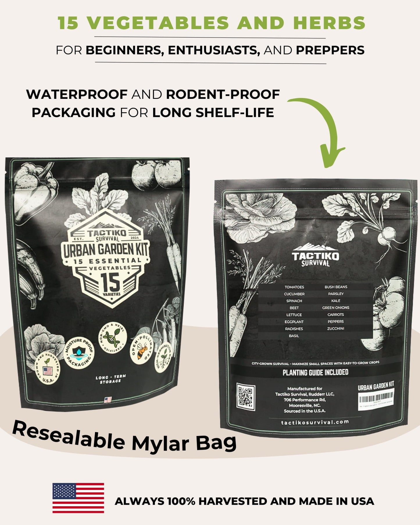 vegetable seed kit resealable mylar bag