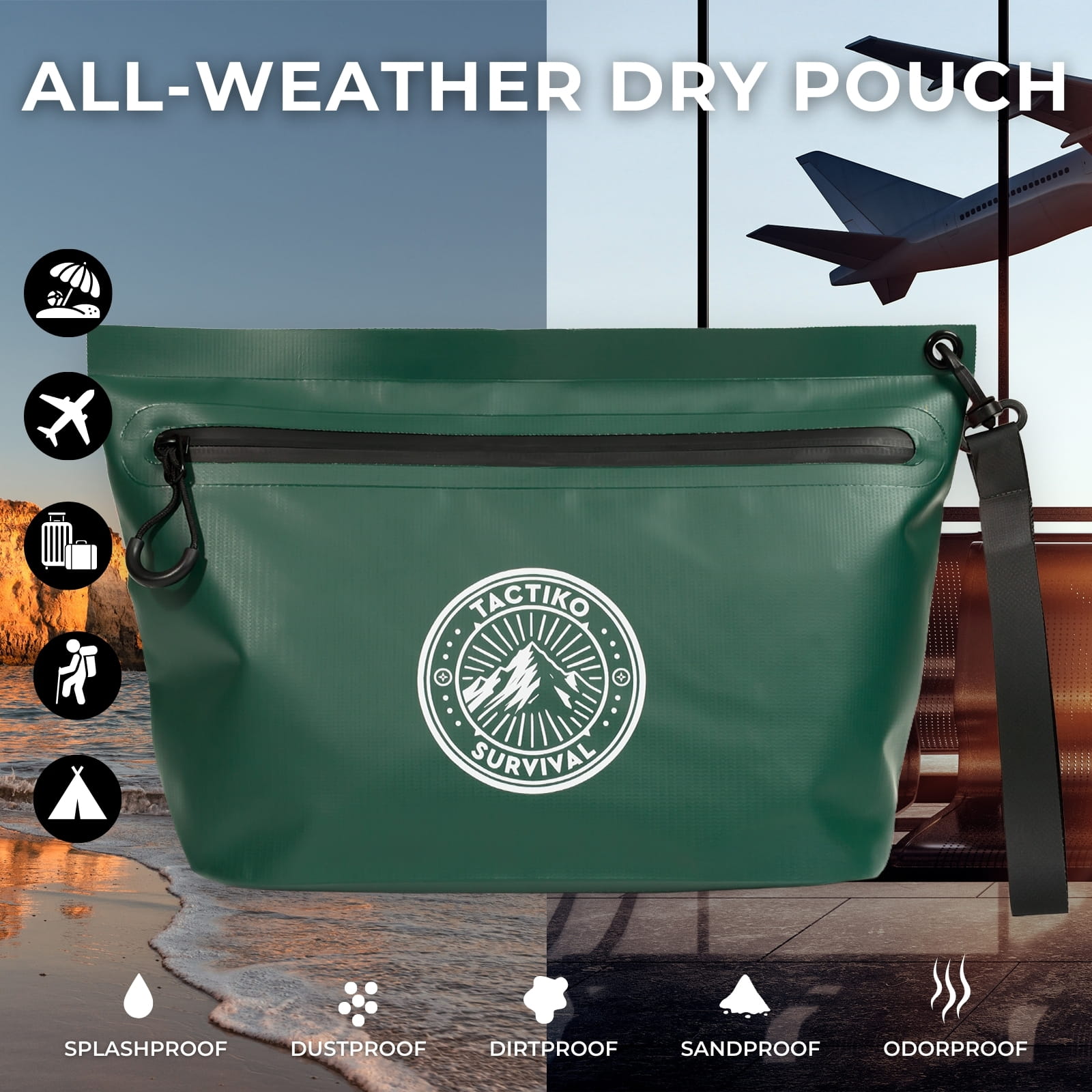 Green all weather waterproof pouch