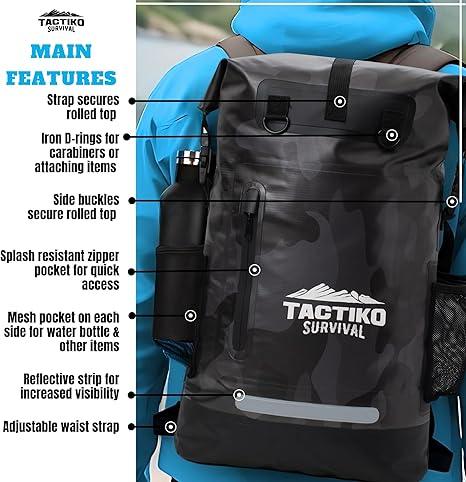 tactiko survival dry bag backpack with bottle holder