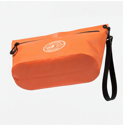 Orange waterproof pouch angled base view