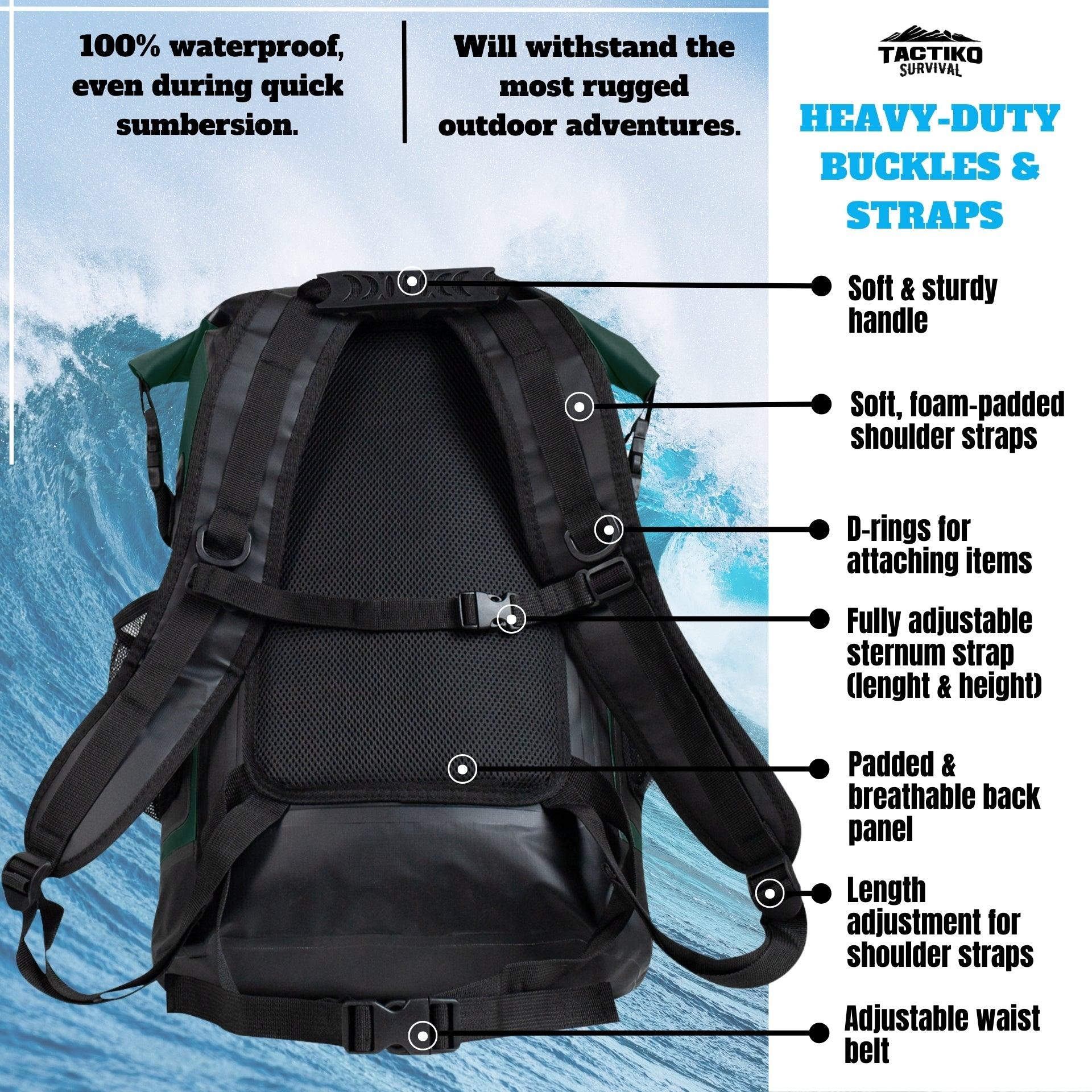 waterproof backpack with padded back and waist strap