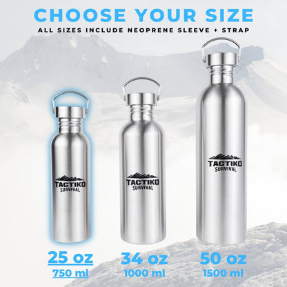 stainless steel water bottle sizes 750ml 1000ml 1500ml