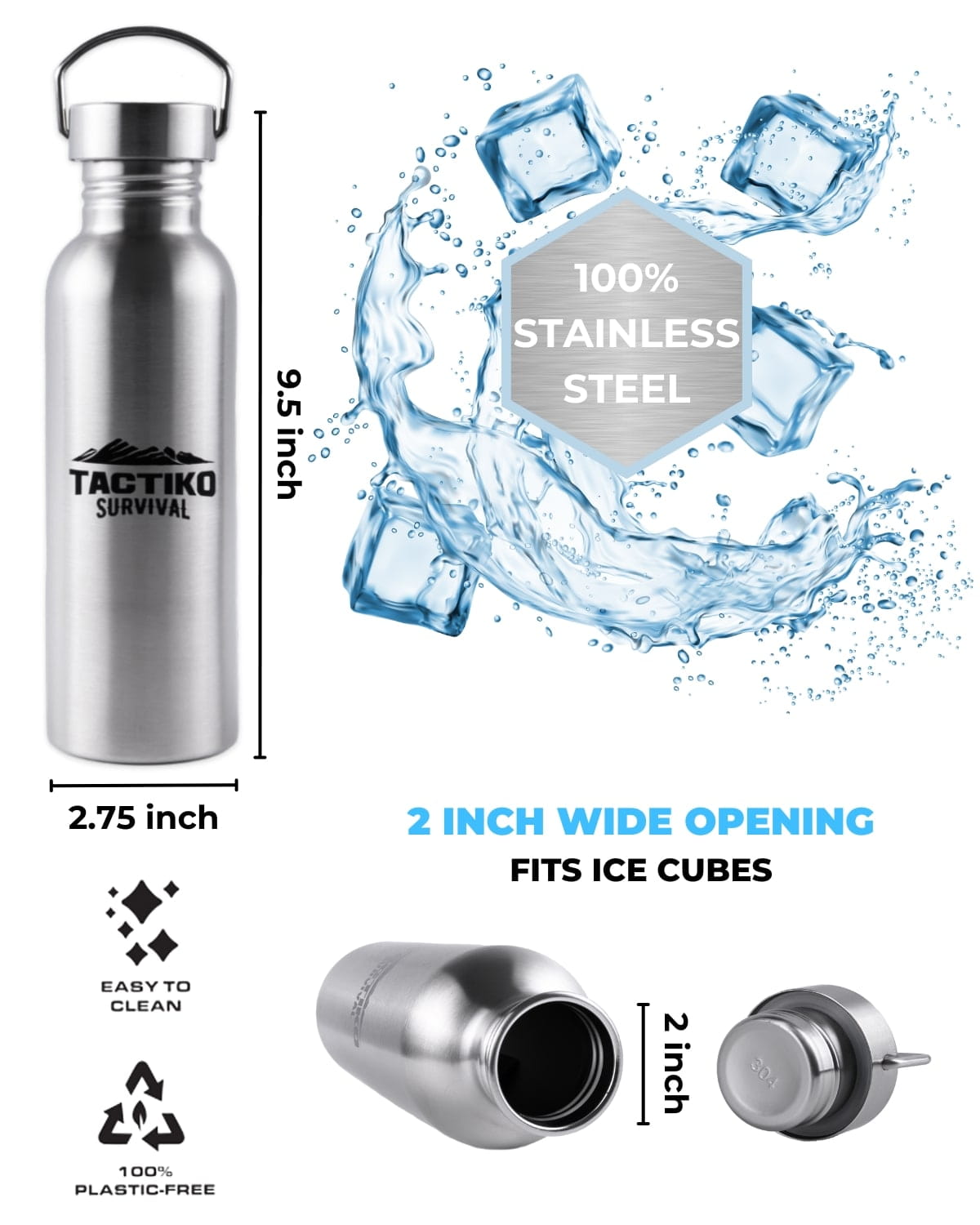 750ml steel bottle size and wide opening details