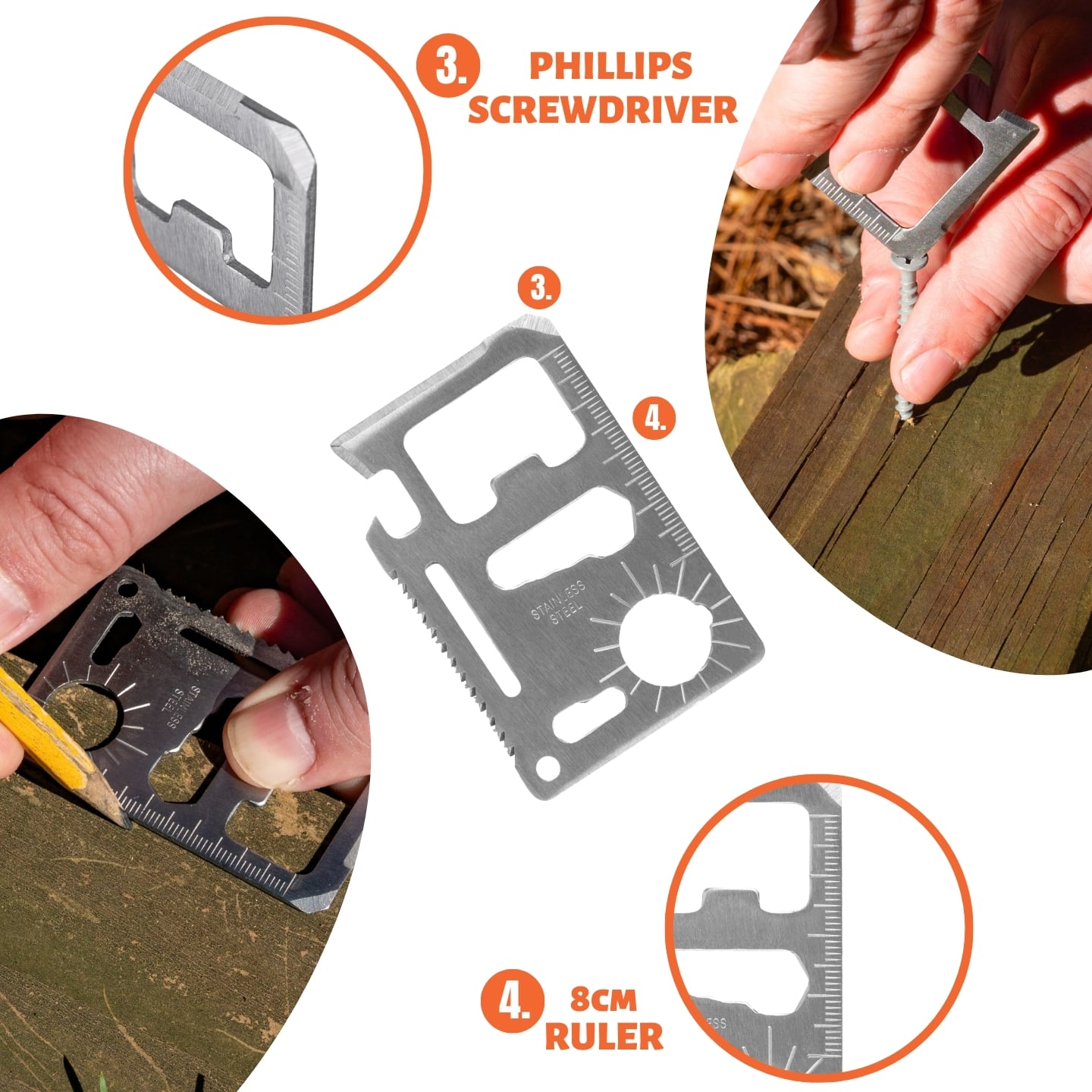 Multitool card with screwdriver and ruler