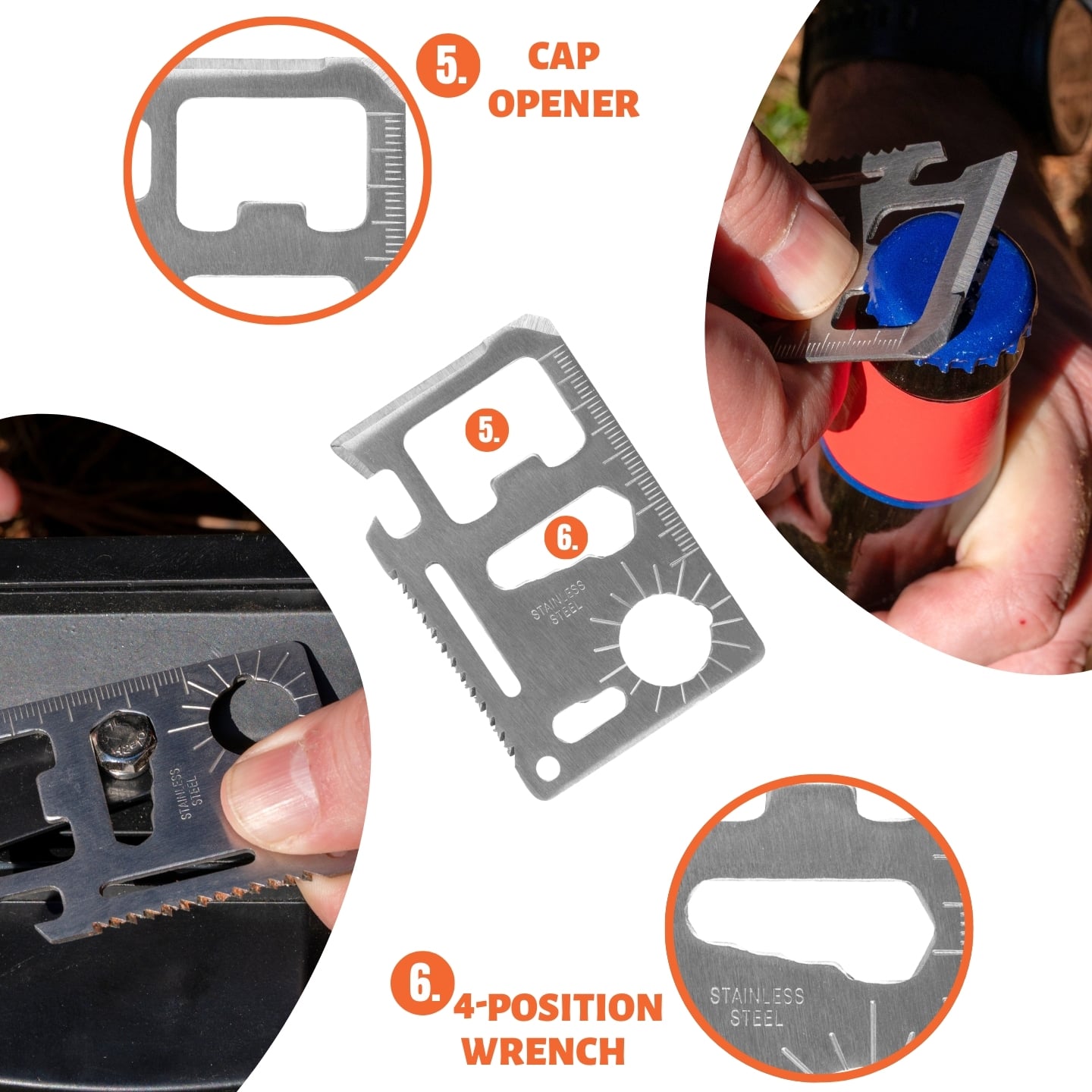 Multitool card with wrench and bottle opener