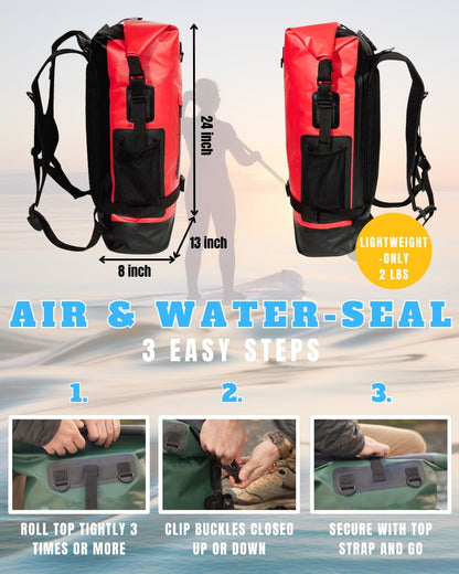 Red Tactiko dry backpack roll top sealing guide