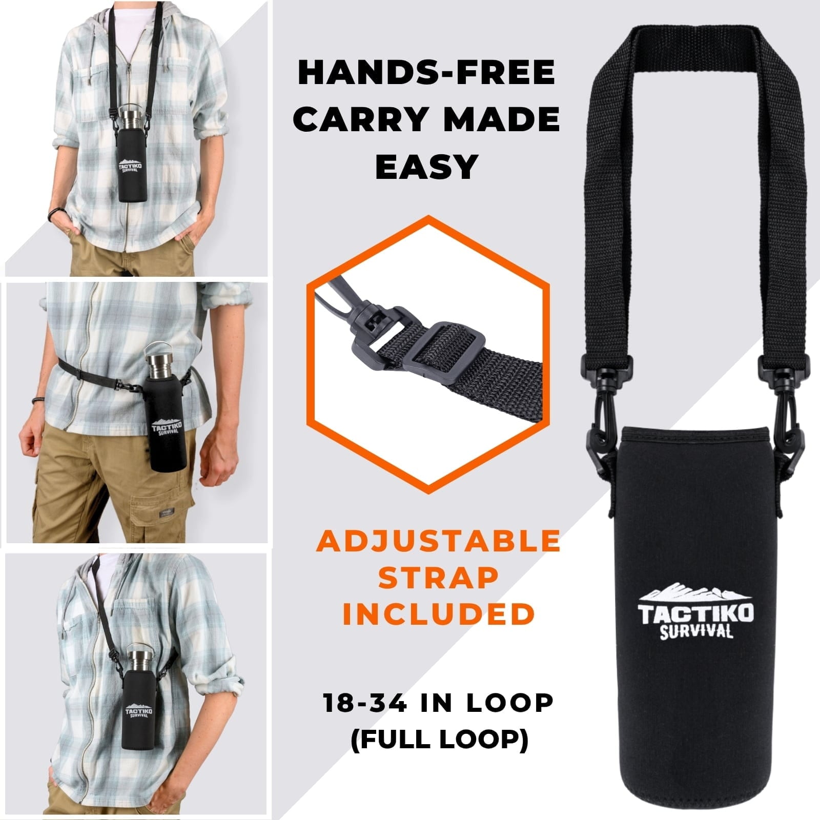 black bottle sleeve with adjustable strap carry
