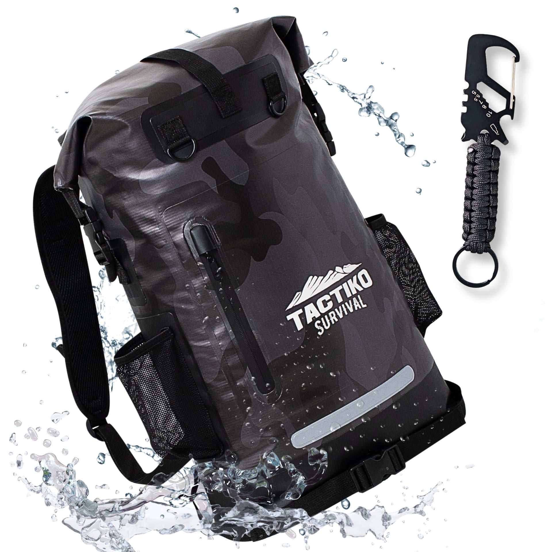 camo waterproof dry bag backpack with survival tool