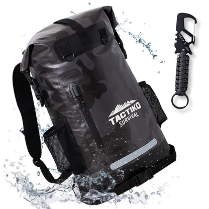 camo waterproof dry bag backpack with survival tool